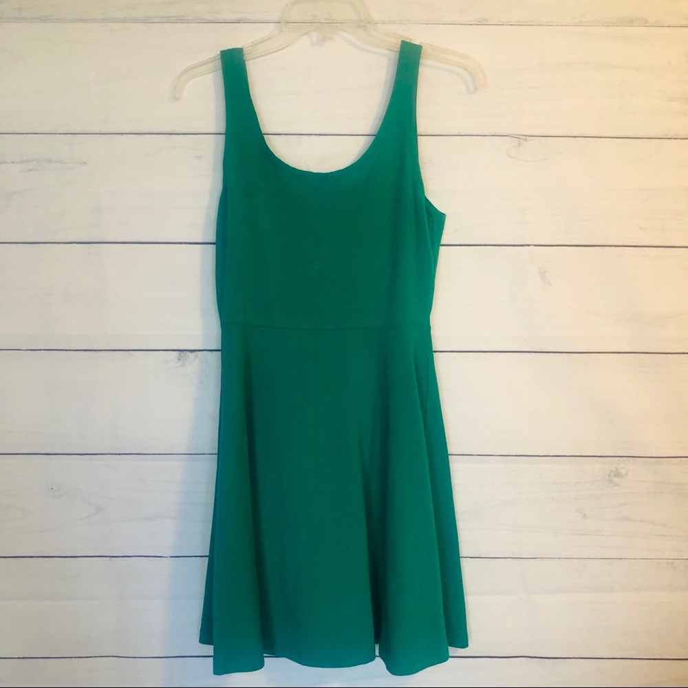 Express Green Mini Fit Flare Dress Medium